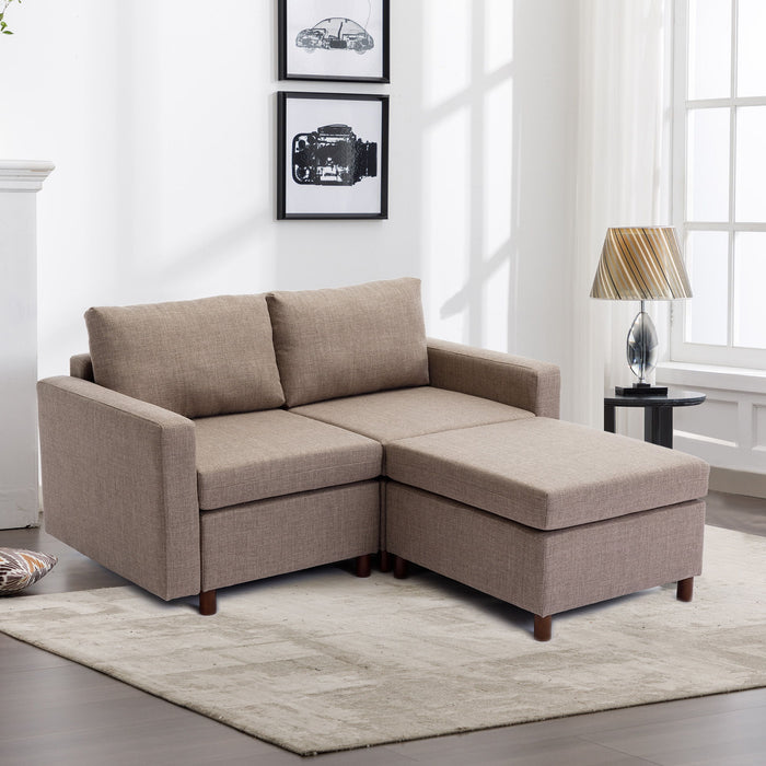 2 Seat Module Sectional Sofa Couch With 1 Ottoman For Living Room, Seat Cushion And Back Cushion Non-Removable And Non-Washable