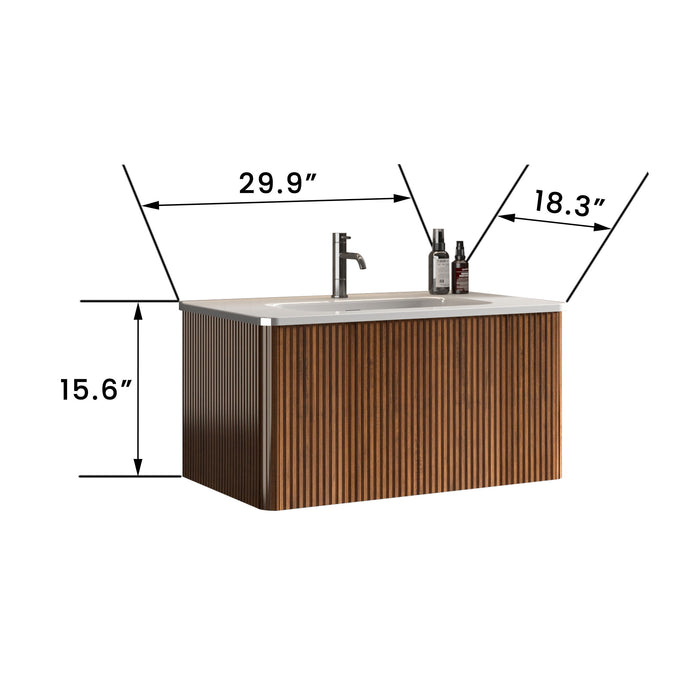 Etna - Striped Bathroom Vanity With Ceramic Sink, Wall Mounted Floating Bathroom Vanity For Modern Bathroom