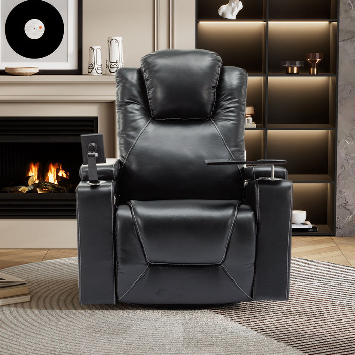 270° Swivel Power Recliner Individual Seat Home Theater Recliner With Surround Sound, Cup Holder, Removable Tray Table, Hidden Arm Storage For Living Room