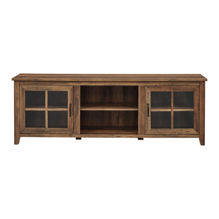 Modern Farmhouse 2 Door Glass Windowpane 70" TV Stand For 80" TVs - Rustic Oak