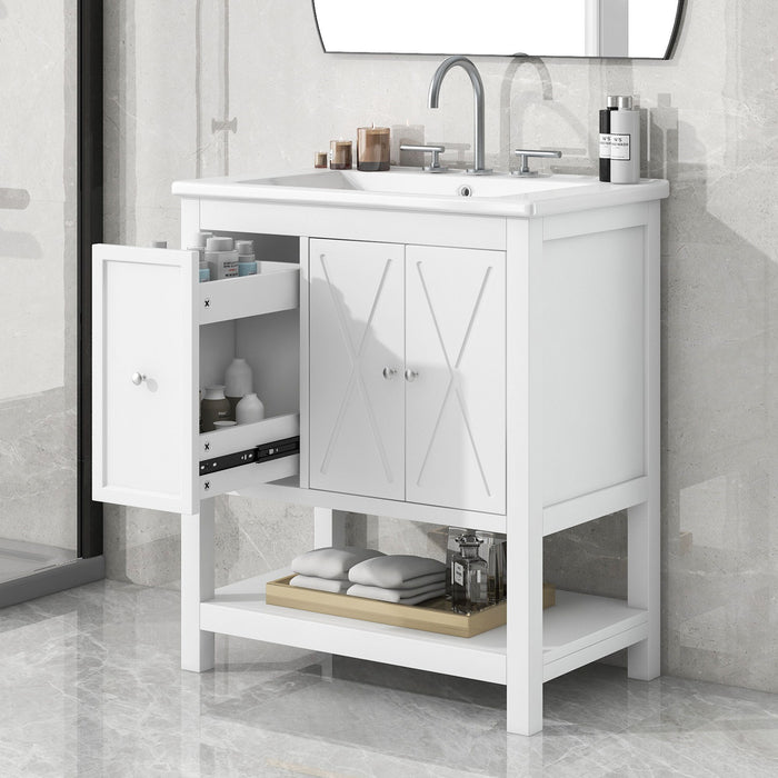 Bathroom Vanity With Sink Top, Bathroom Vanity Cabinet With Two Doors And One Drawer, MDF Boards, Solid Wood, One Package - White