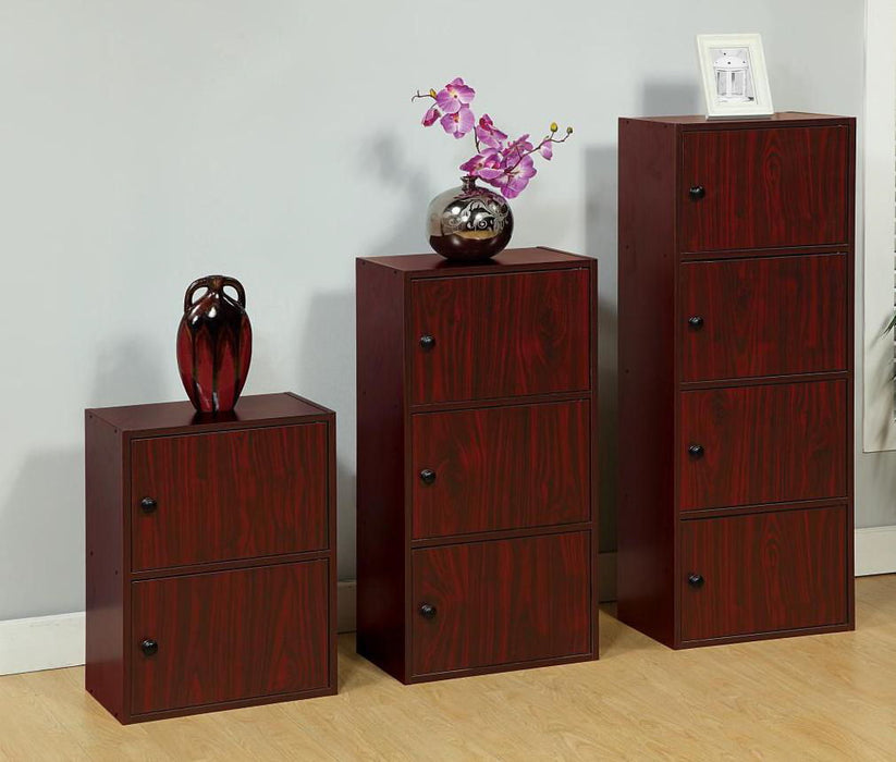 Compact Storage Cabinet - Four Closed Cabinets With Metal Knobs - Mahogany