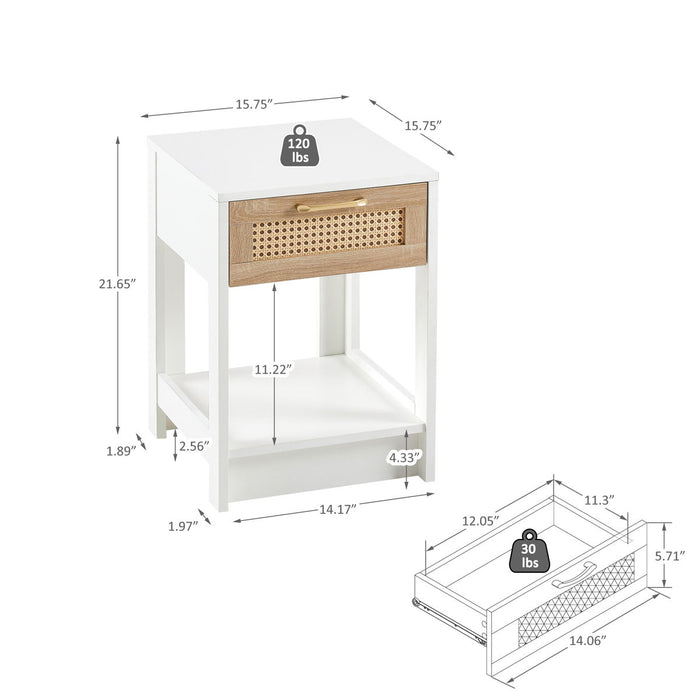 15.75" Rattan End Table With Drawer, Modern Nightstand, Side Table For Living Room, Bedroom