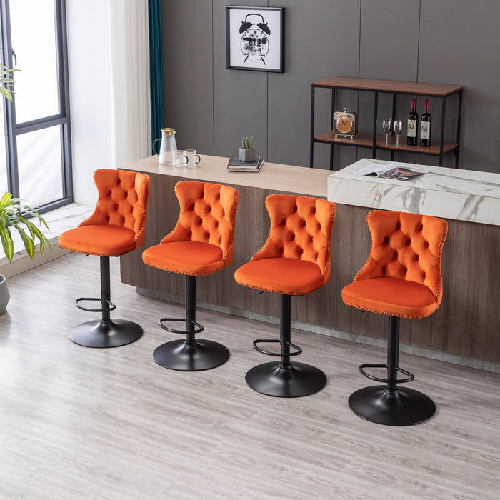 Swivel Velvet Barstools. Orange (Set of 2）