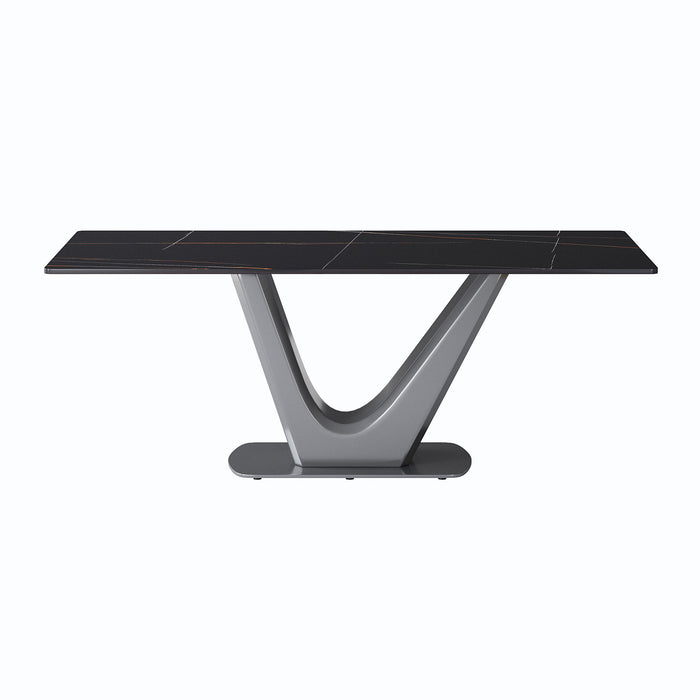 78.74" Modern Artificial Stone Panel V-Shaped Metal Legs, Can Accommodate 8 People - Black / Gray