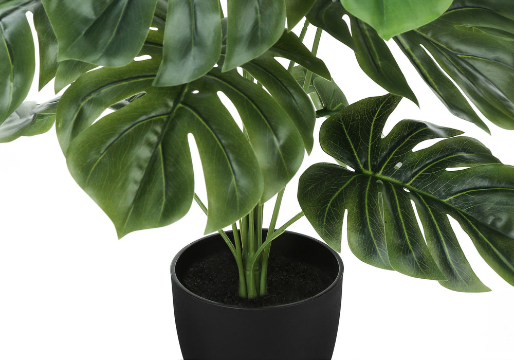 Artificial Plant, 24" Tall, Monstera, Indoor, Faux, Fake, Table, Greenery, Potted, Real Touch, Decorative - Green / Black