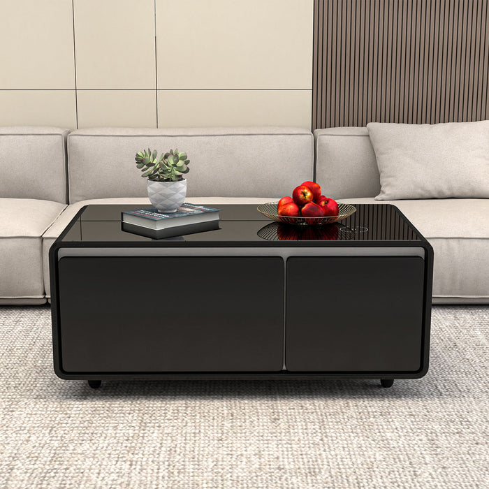 Modern Smart Coffee Table With Built In Fridge, Outlet Protection, Wireless Charging, Mechanical Temperature Control, Power Socket, USB Interface And Ice Water Interface