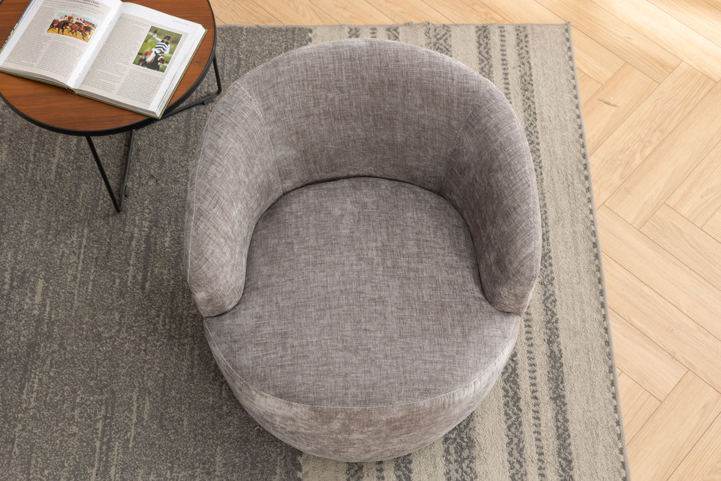 Chenille Fabric Swivel Accent Armchair Barrel Chair With Powder Coating Metal Ring