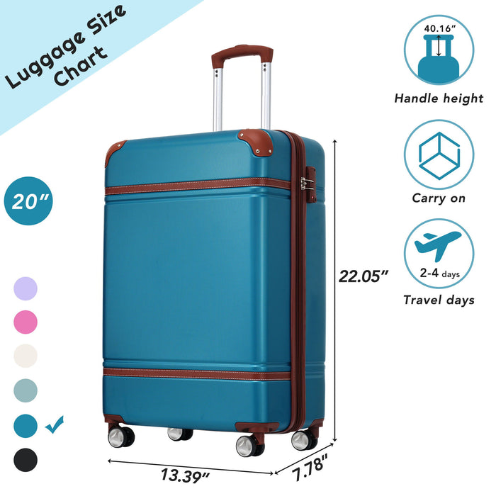 20" Luggage 1 Piece With Tsa Lock, Lightweight Suitcase Spinner Wheels, Carry On Vintage Luggage