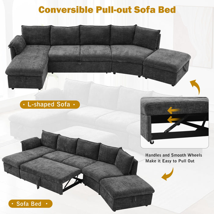 L-Shaped Sofa Sectional Sofa Couch Pull-Out Sofa Bed With A Movable Storage Ottoman, A Storage Chaise Lounge And Two USB Ports For Living Room