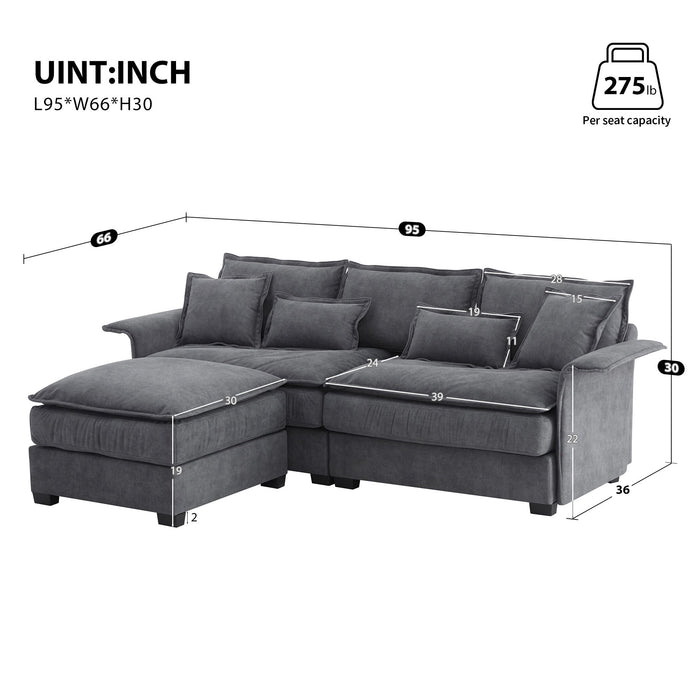 Oversized Luxury Sectional Sofa With Bentwood Armrests, 4 Seat Upholstered Indoor Furniture With Double Cushions, L Shape Couch With Ottoman For Living Room