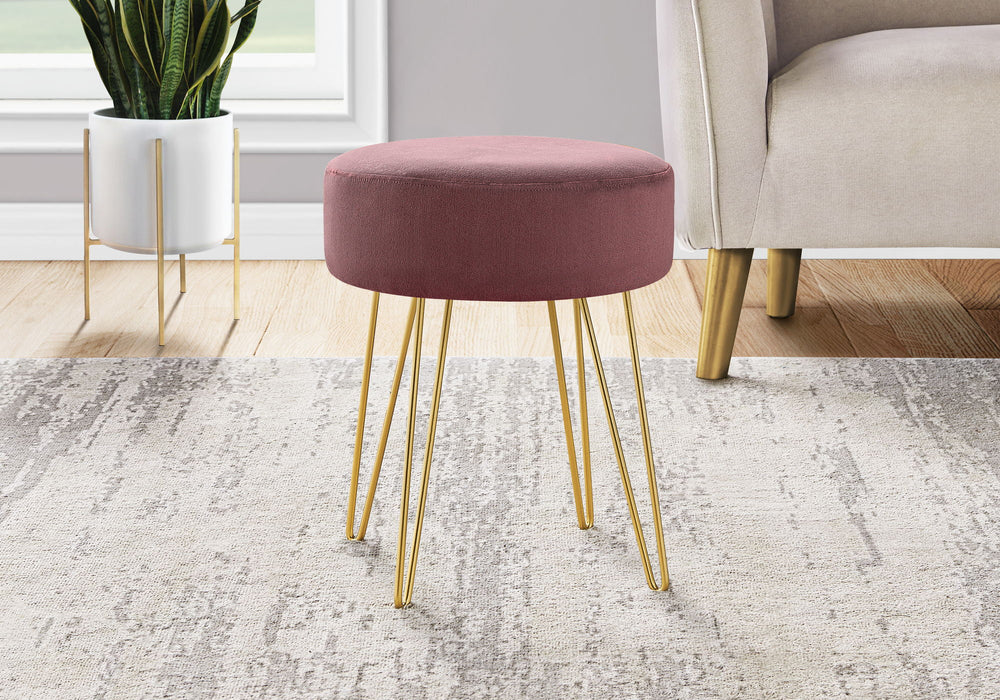 Ottoman, Pouf, Footrest, Foot Stool, Round Metal Legs, Contemporary, Modern - Pink / Gold