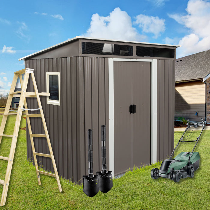 Outdoor Metal Storage Shed With Window Transparent Plate W540S00011 - Gray