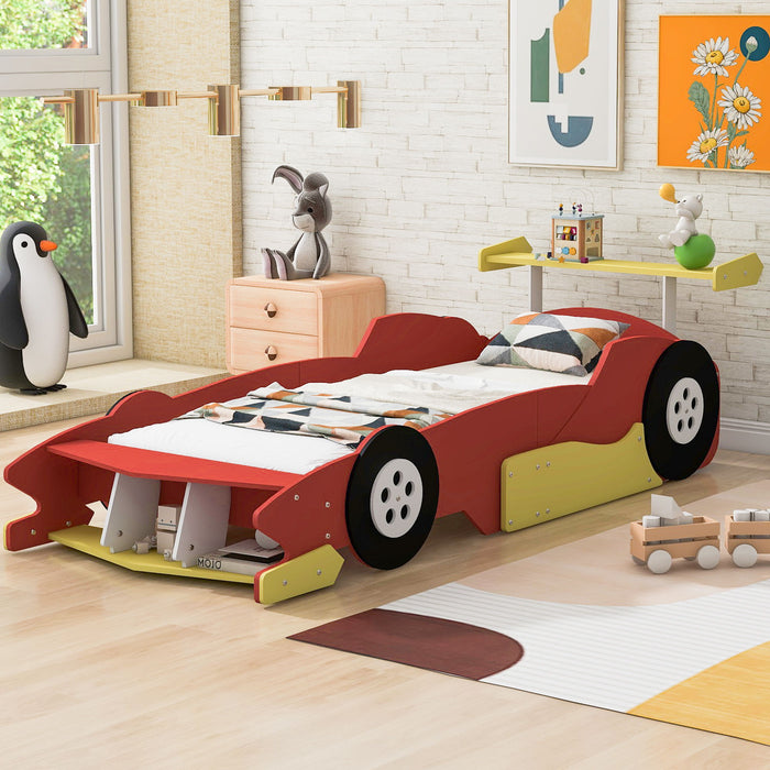 Twin Size Race Car-Shaped Platform Bed With Wheels