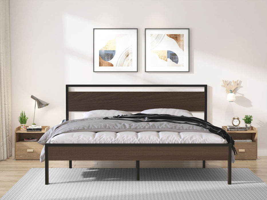 Ceres - Metal Bed With Wood Headboard & Footboard