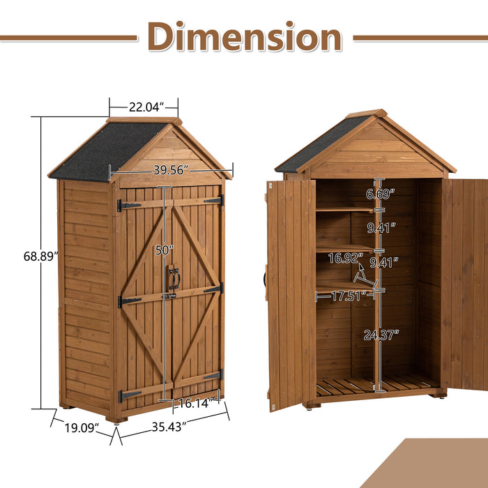 Outdoor Storage Cabinet, Garden Wood Tool Shed, Outside Wooden Shed Closet With Shelves And Latch For Yard