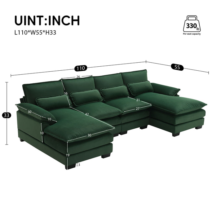 Modern U-Shaped Sectional Sofa With Waist Pillows, 6 Seat Upholstered Symmetrical Sofa Furniture, Sleeper Sofa Couch With Chaise Lounge For Living Room