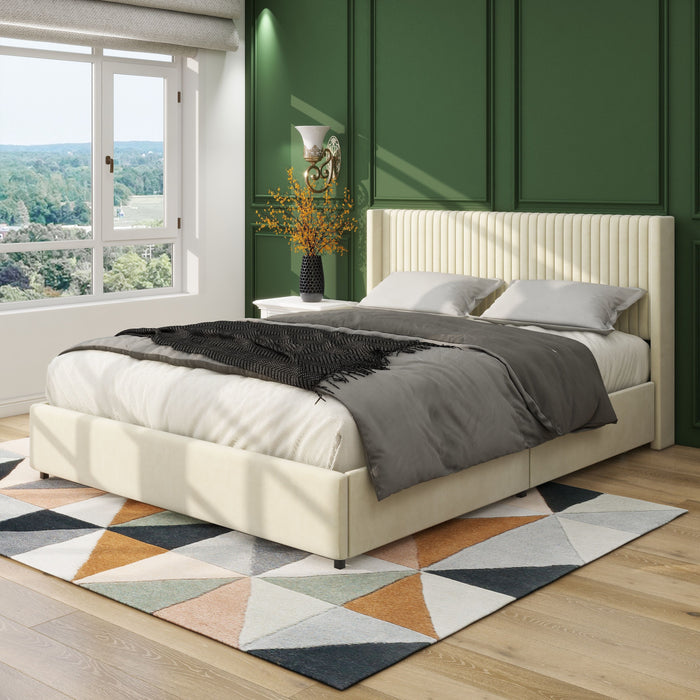 Anna - Upholstered Wingback Platform Bed With 4 Drawers Storage