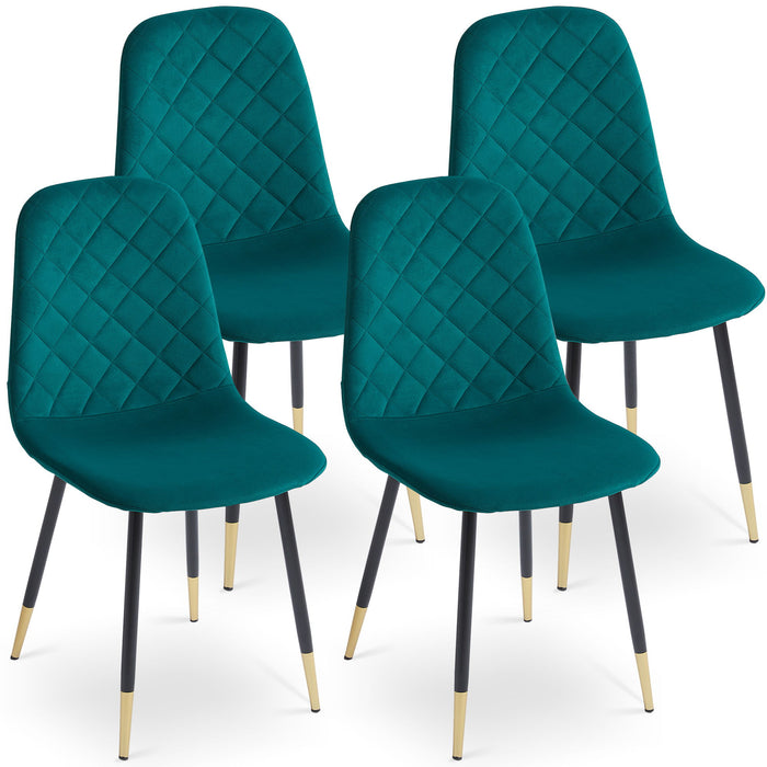 Velvet Tufted Accent Chairs With Golden Color Metal Legs, Modern Dining Chairs For Living Room