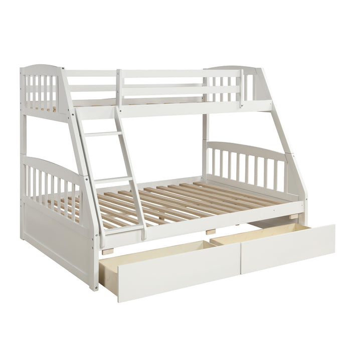 Solid Wood Twin Over Full Bunk Bed with Two Storage Drawers - White