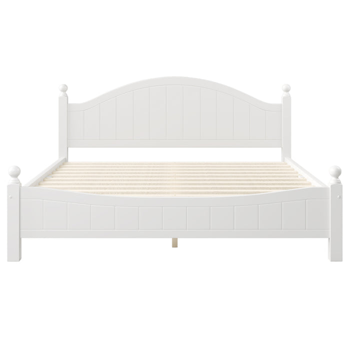 Traditional Concise Style White Solid Wood Platform Bed, King