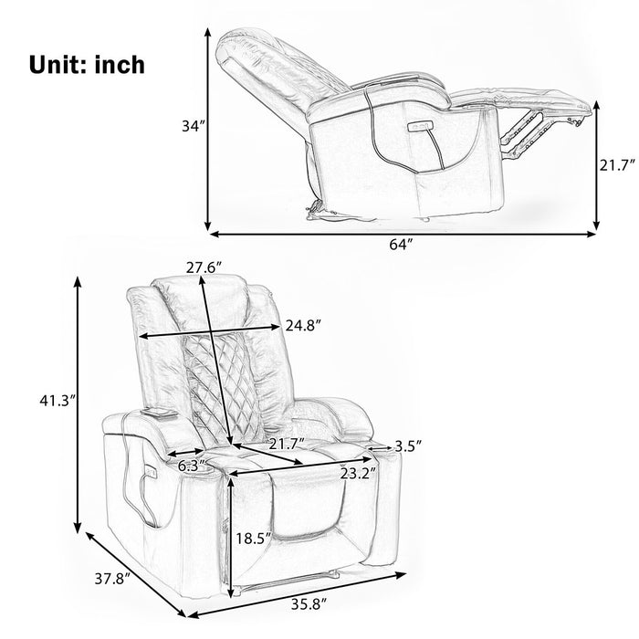 Power Motion Recliner with USB Charge Port and Cup Holder