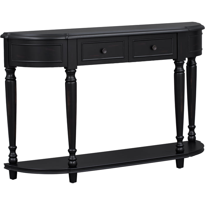 Retro Circular Curved Design Console Table with Open Style Shelf - Black