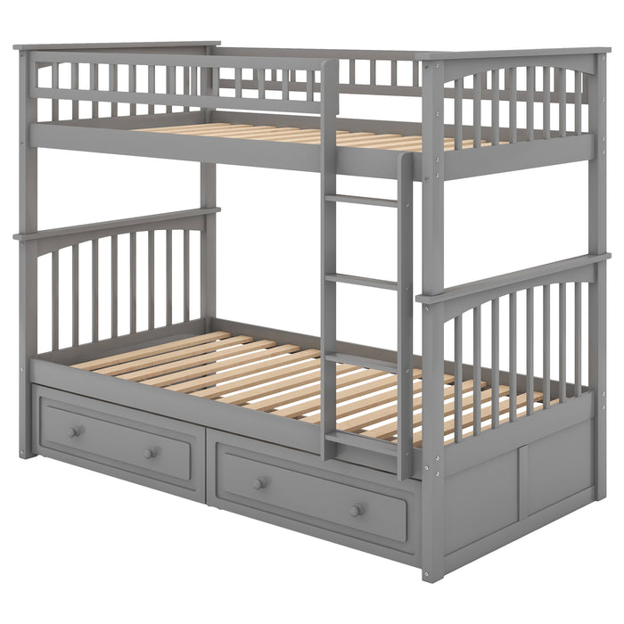 Twin over Twin Bunk Bed with Drawers, Convertible Beds, Gray