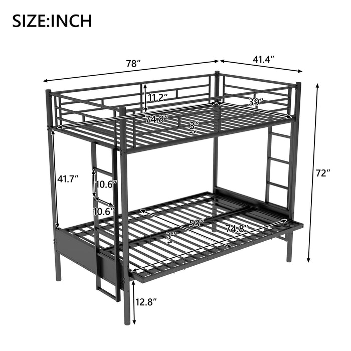 Twin over Full Metal Bunk Bed - Black