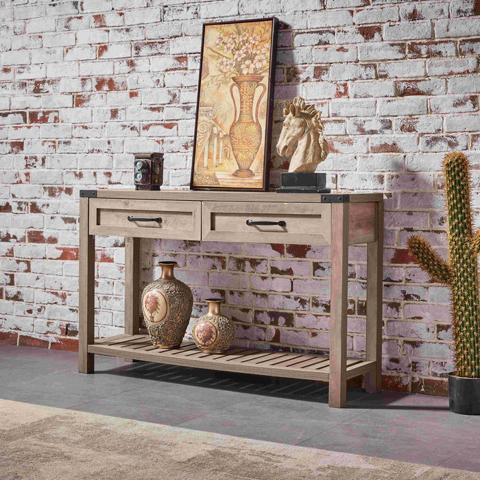 Console Table With Drawers And Shelf - Grey Walnut