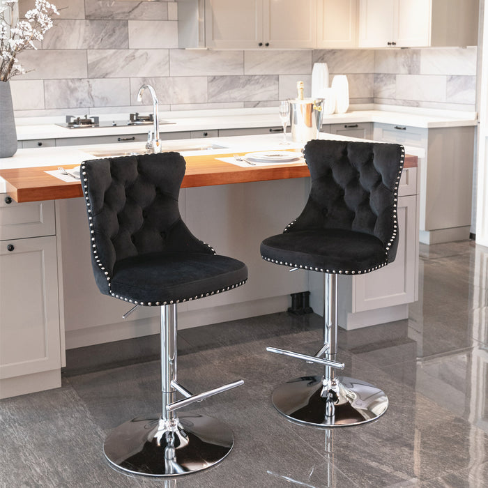 Swivel Velvet Barstools , Gray (Set of 2）