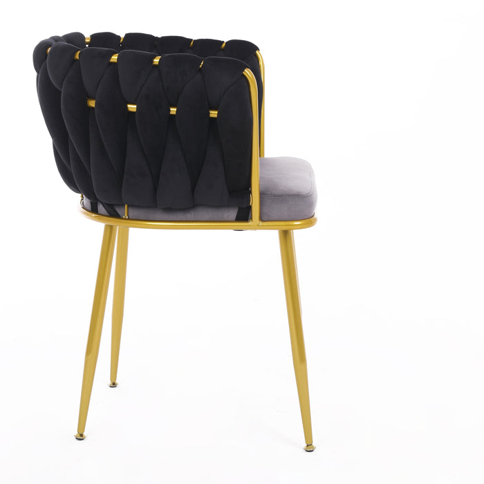 Velvet Dinning upholstered Chair with Gold Metal Legs (black)