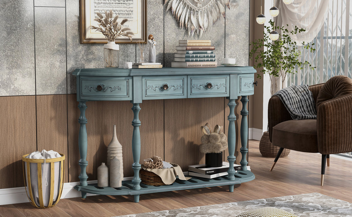 Modern and Contemporary Curved Console Table for Hallway Living Room Bedroom - Antique Blue