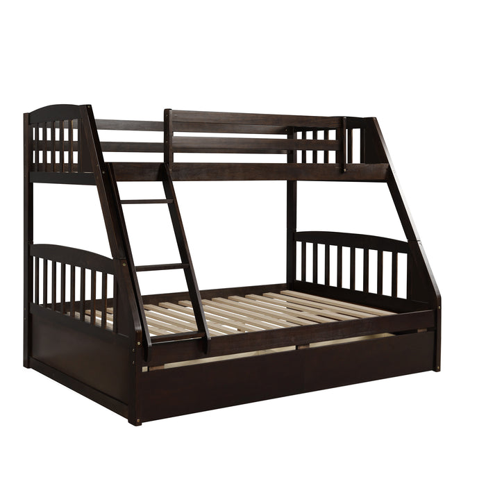 Solid Wood Twin Over Full Bunk Bed with Two Storage Drawers - Espresso