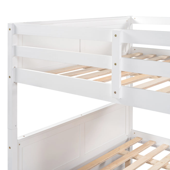 Full Over Full Bunk Bed with Twin Size Trundle - White