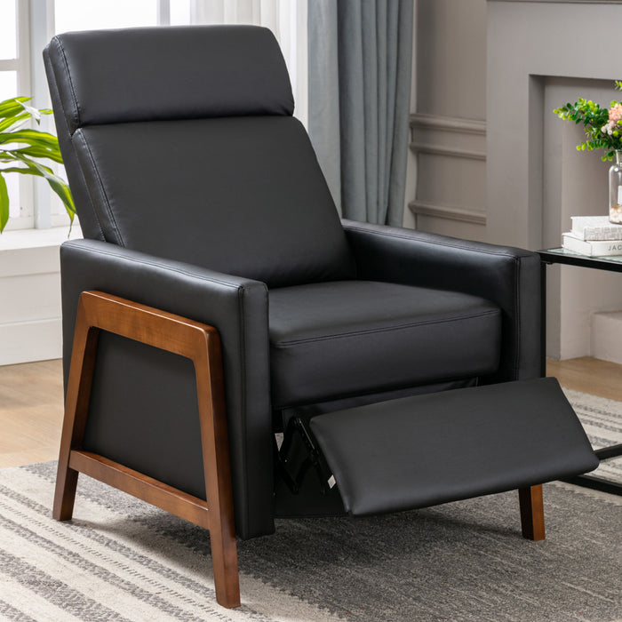 Set of 2 - Framed PU Leather Recliner Chair - Black