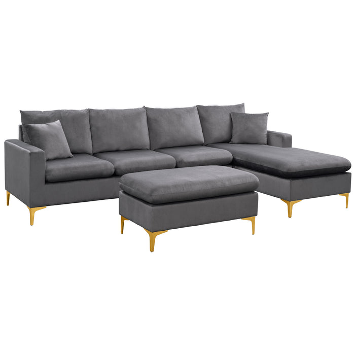 L-Shape Sectional Sofa with Ottoman- Grey