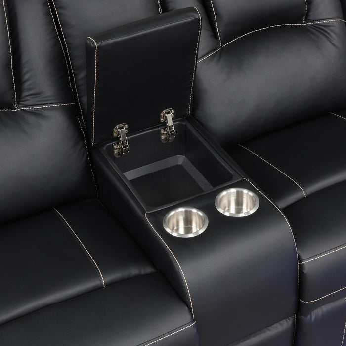 Modern Faux Leather Manual Reclining with Center Console & LED Light - Black