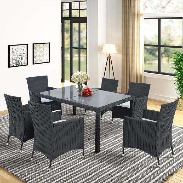 7-piece Outdoor Wicker Dining set - (Black)