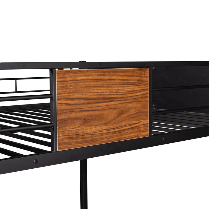 Full-over-full bunk bed modern style steel frame - Brown/Black