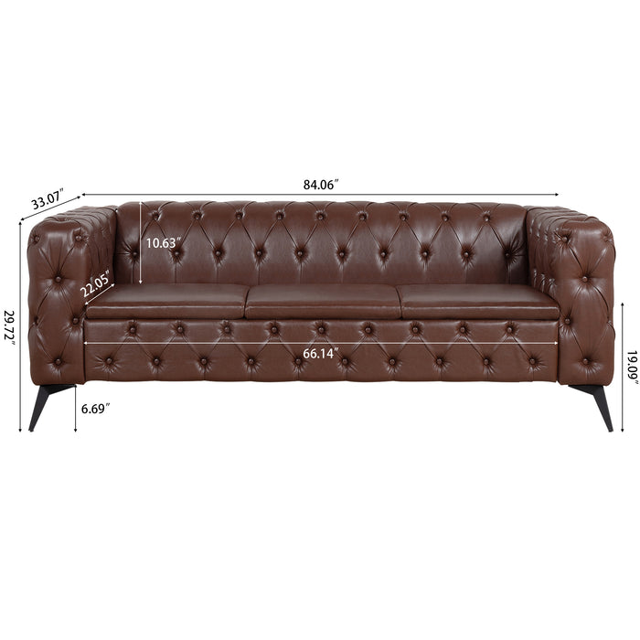 Traditional  Square Arm, removable cushion 3 seater Sofa - Brown