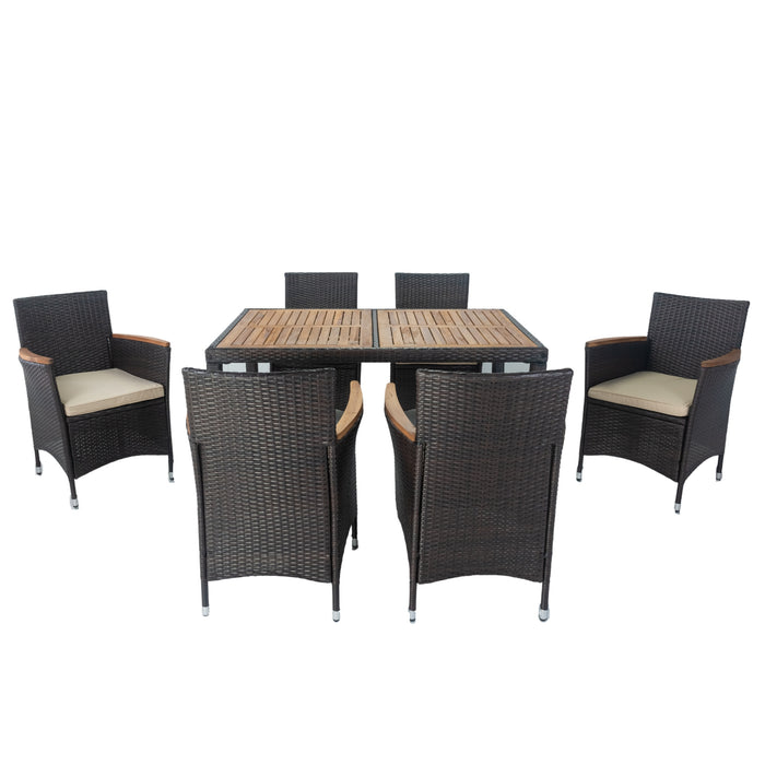 7 piece Outdoor Patio Wicker Dining Set (Brown)