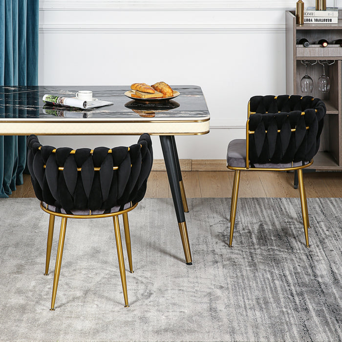 Velvet Dinning upholstered Chair with Gold Metal Legs (black)