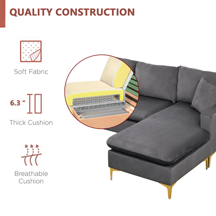 L-Shape Sectional Sofa with Ottoman- Grey