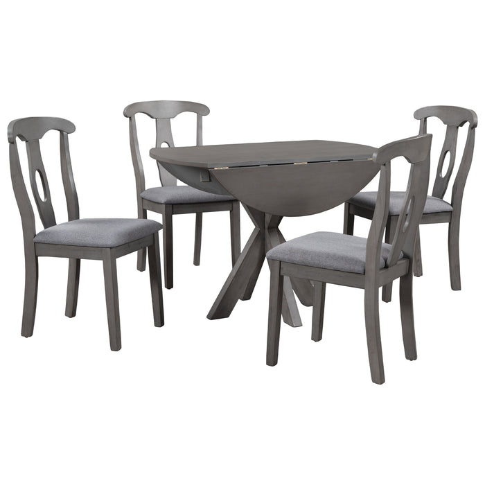 5-Piece Rustic Farmhouse  Wood Round Dining Table Set -Grey