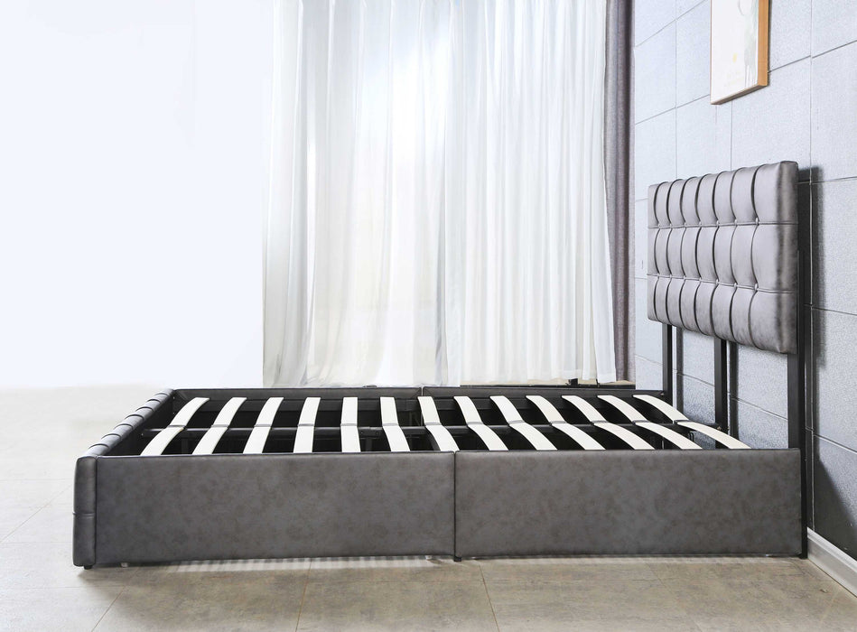 Hot Sale Queen Size Dark Grey Upholstered Platform Bed Frame  with Storage Drawers