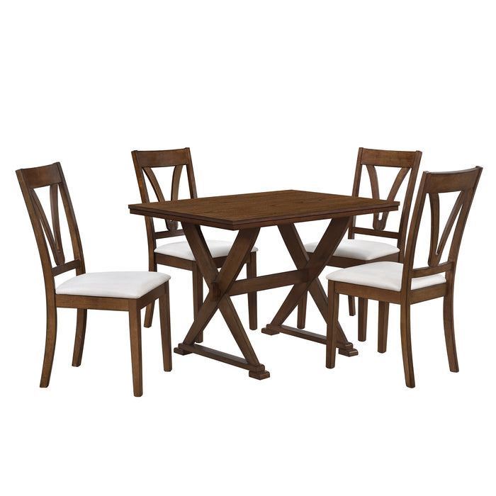 5-Piece Mid-Century Wood Dining Table Set - Antique Brown