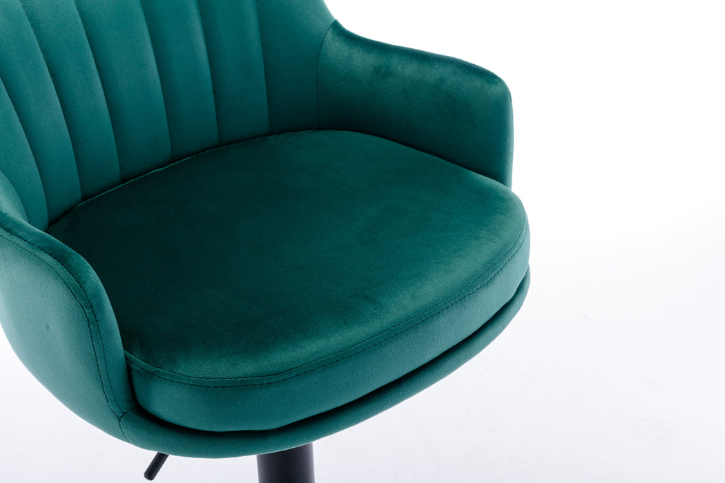 Adjustable Velvet Barstools with Back and Footrest - Green