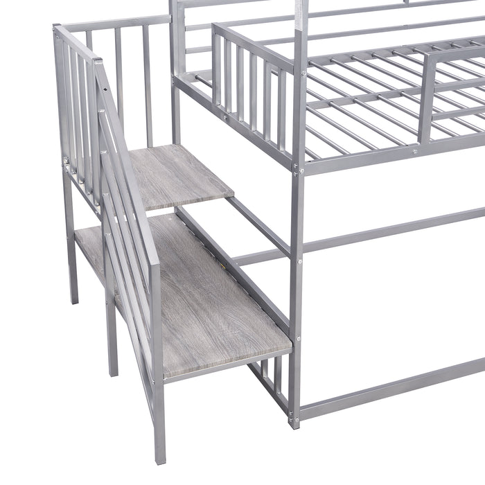 Twin over Twin Metal House Bunk Bed - Silver