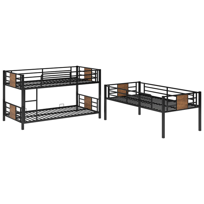 Twin Size Triple Metal Bunk Bed - Brown